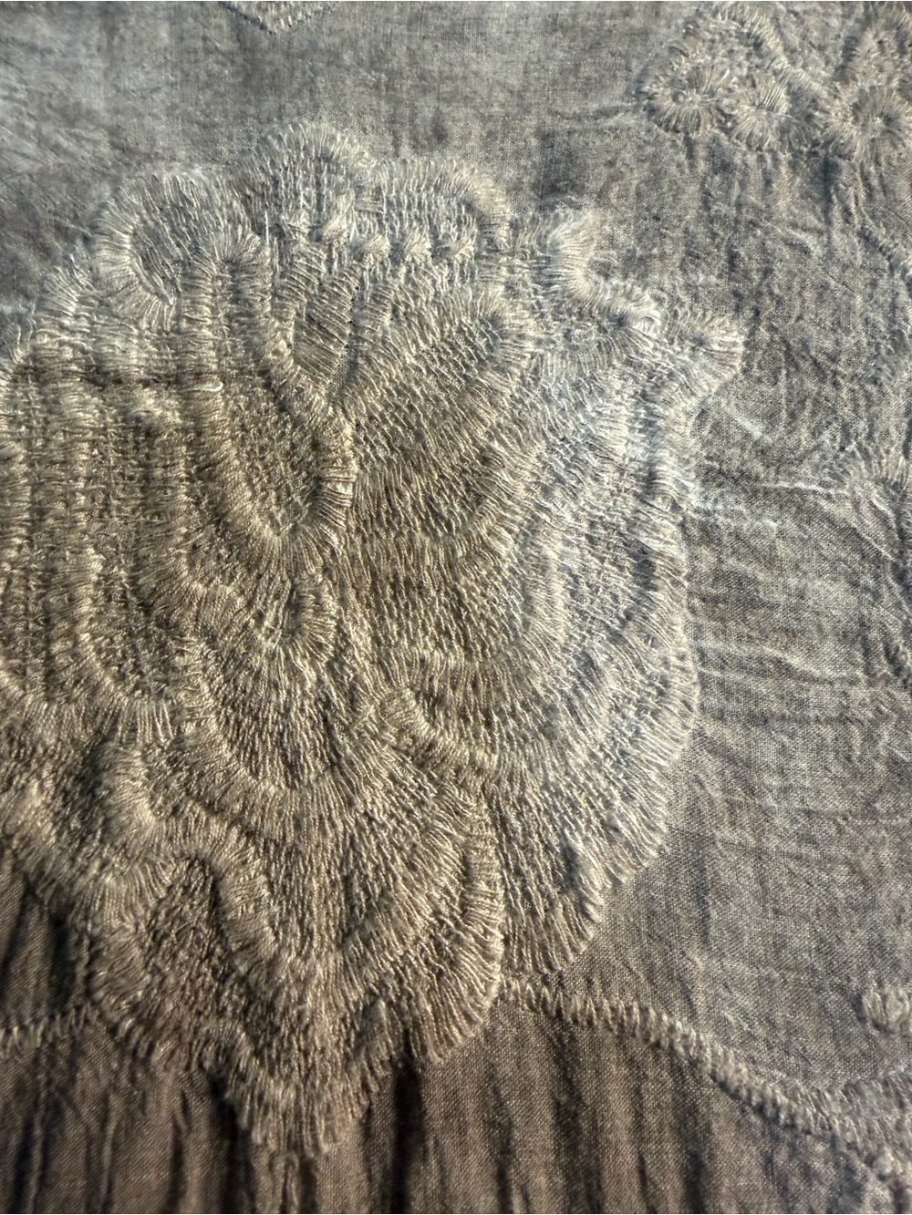 Embroidered Boho Peplum Top S Taupe Lace Mesh Cottagecore - Picture 6 of 12